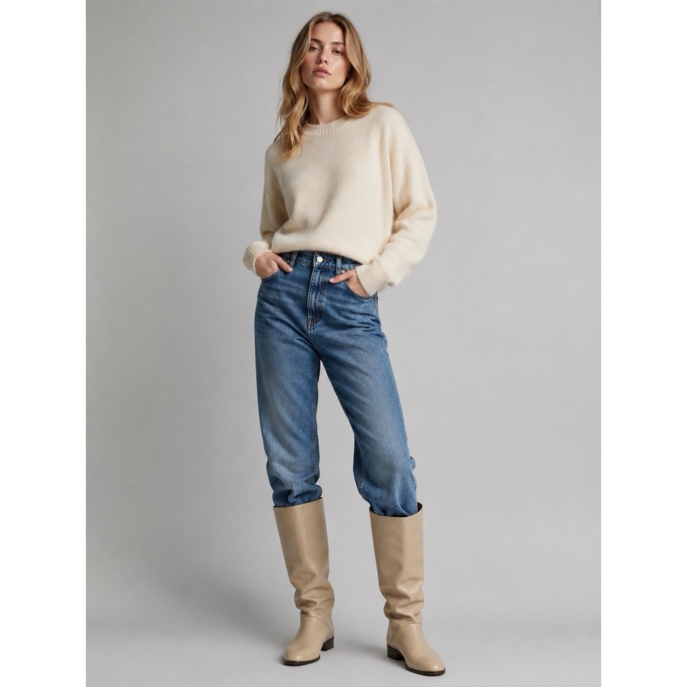 Vintage LIA GINI Italian Leather Slouch Boots Cream Beige 37.5 US 7.5 Vero Cuoio